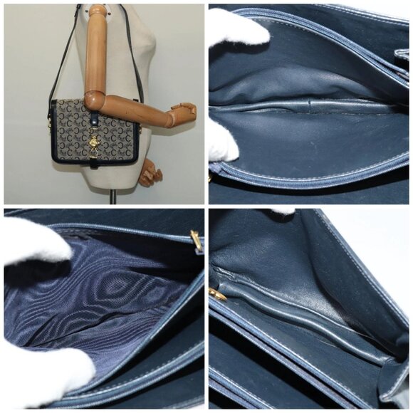 CELINE C Sulky Shoulder Bag Canvas Navy Gold - Picture 16 of 16